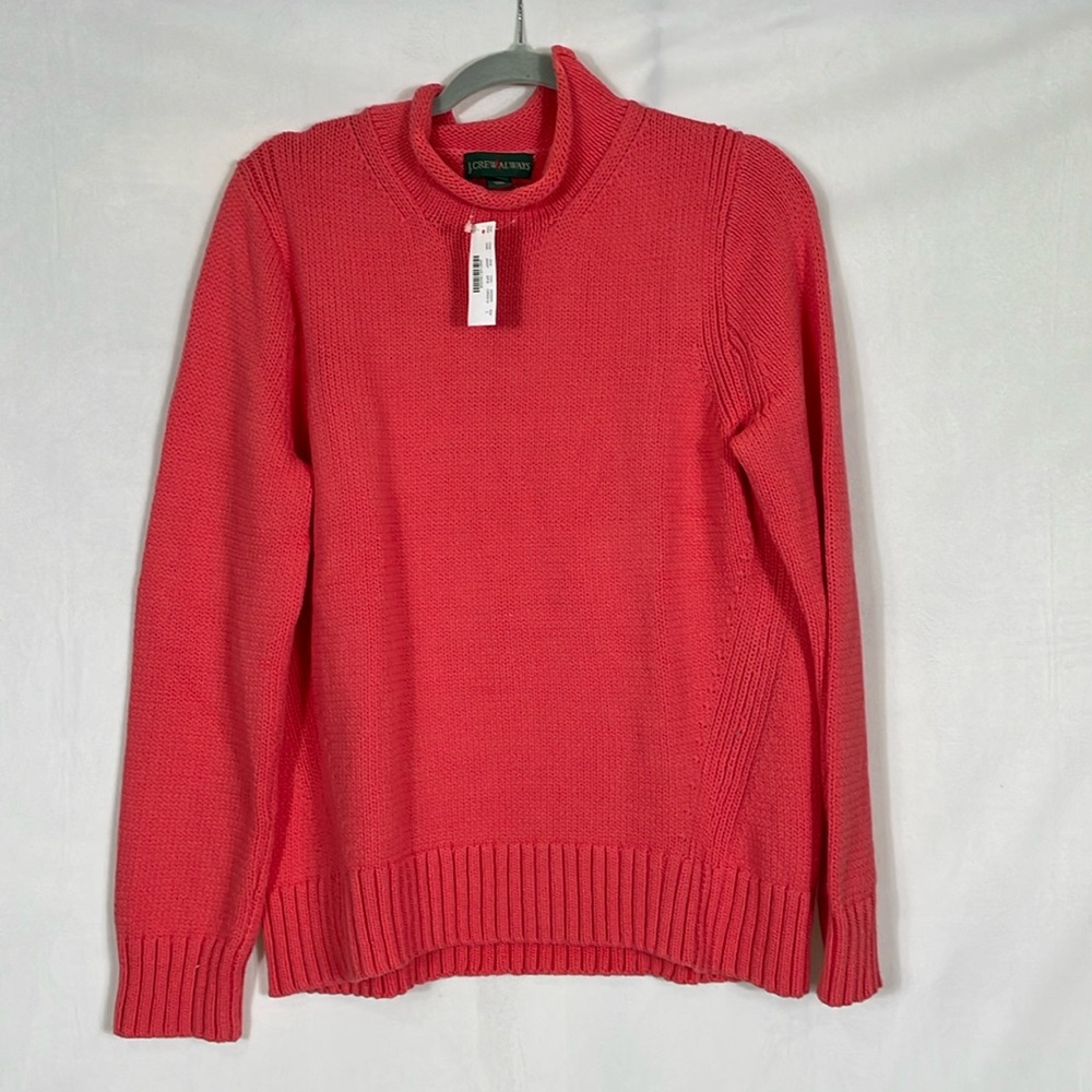 J. Crew Sweater Size L NWT Cotton Funnel Neck Pink Coral Color